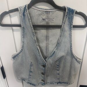 Zara Women's Light Blue Denim Crop Top